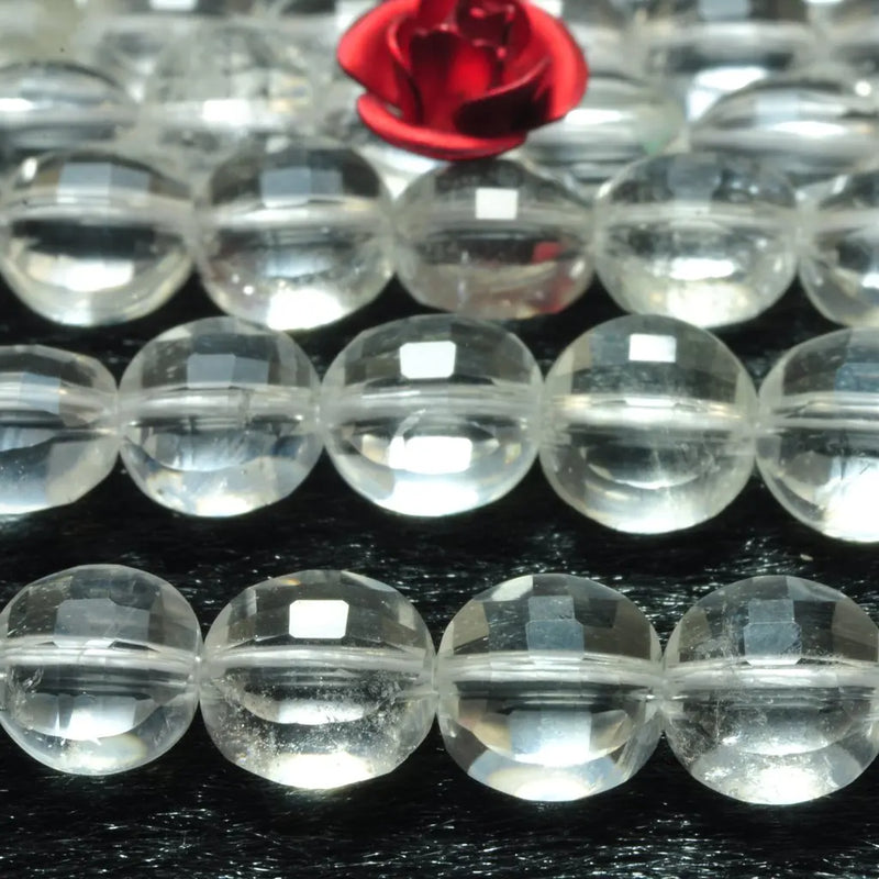 Clear Rock Crystal Faceted Coin Loose Beads Gemstone Bracelet Necklace DIY