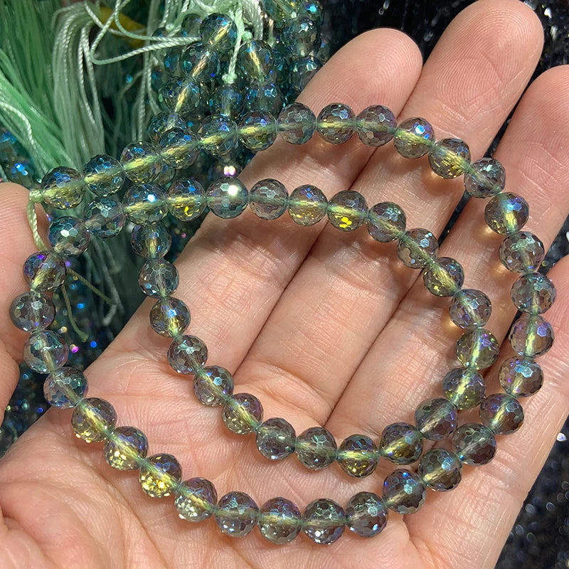 Green Rainbow Quartz Beads 15'' Round Faceted for Jewelry Making