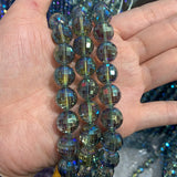Green Rainbow Quartz Beads 15'' Round Faceted for Jewelry Making