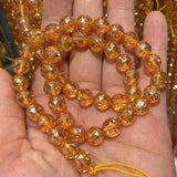 Clear Rock Quartz Beads Round Faceted Yellow Rainbow Crystal