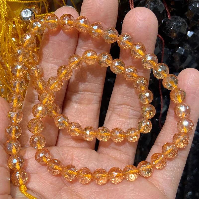 Clear Rock Quartz Beads Round Faceted Yellow Rainbow Crystal