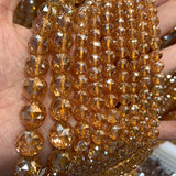 Clear Rock Quartz Beads Round Faceted Yellow Rainbow Crystal