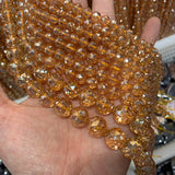 Clear Rock Quartz Beads Round Faceted Yellow Rainbow Crystal