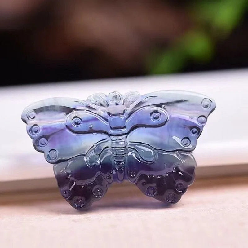 Fluorite Butterfly Pendant Necklace Charm Jewelry Gemstone Chinese Amulet