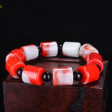 Hand Carved Bucket Pearl Jade Bracelet Men's Women's Red White