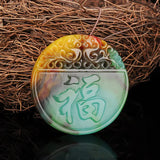 Hand Carved Double Dragon Jade Pendant Jewelry Men's and Women's Necklace