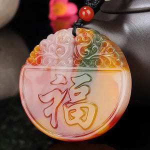 Hand Carved Double Dragon Jade Pendant Jewelry Men's and Women's Necklace