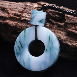 Hand Carved Ping'an Buckle Jade Pendant Necklace