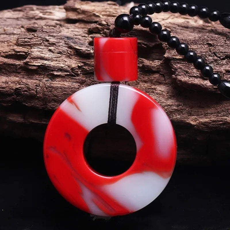 Hand Carved Ping'an Buckle Jade Pendant Necklace