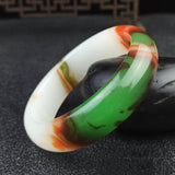 Hand Carved Wide Jade Bracelet Men Women Cyan Red Gift