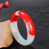 Hand Carved Wide Jade Bracelet Jewelry Men Women Red