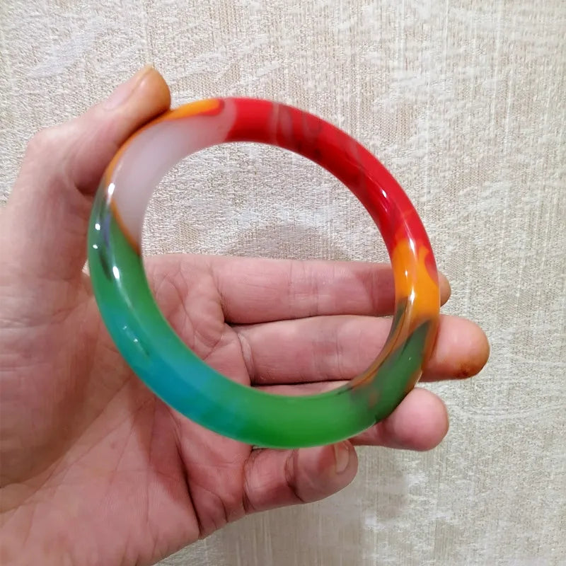 Hand-carved Round Jade Bracelet Colorful Thick Boutique Jewelry