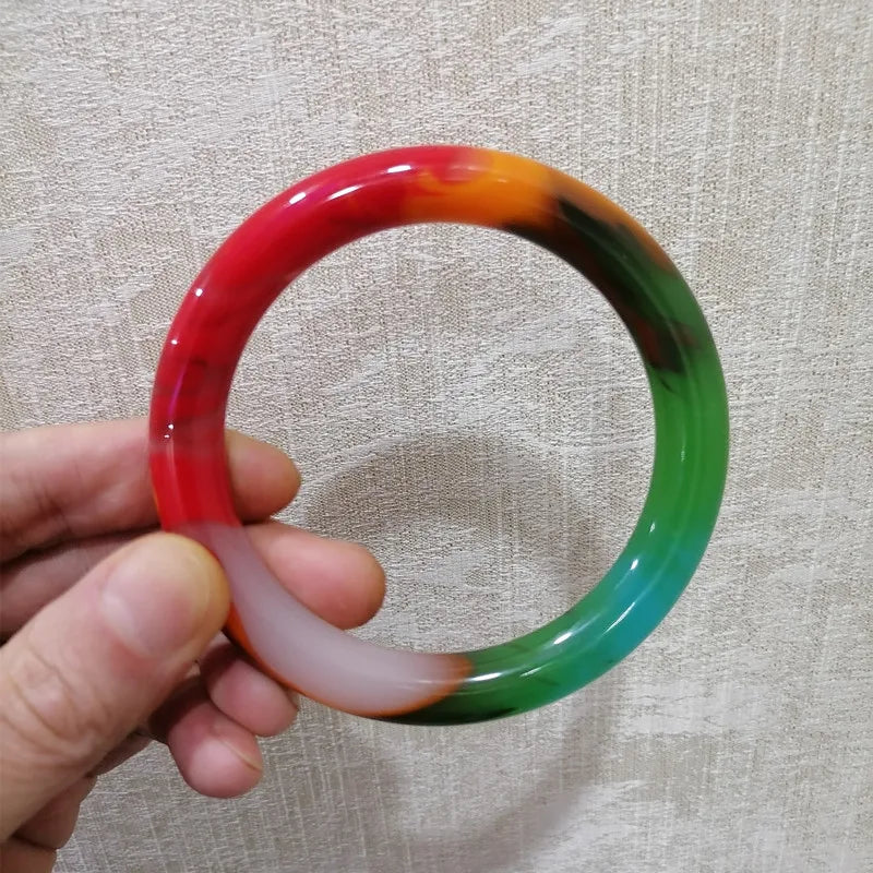 Hand-carved Round Jade Bracelet Colorful Thick Boutique Jewelry