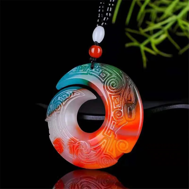 Hand-carved Jade Transit Ring Pendant - Men's Women's Reincarnation Necklace