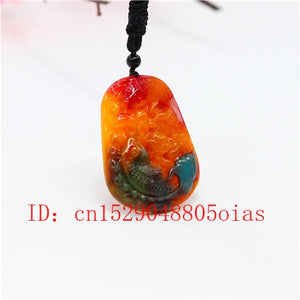 Hetian Jade Stone Carp Pendant Necklace Chinese Jadeite Jewelry