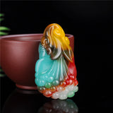 Hetian Jade Stone Magnolia Pendant Necklace Chinese Jadeite Jewelry