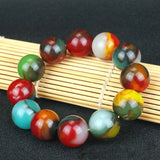 Natural Jade 18mm Round Beads Bracelet Hand-Carved Charm Jewelry