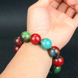 Natural Jade 18mm Round Beads Bracelet Hand-Carved Charm Jewelry