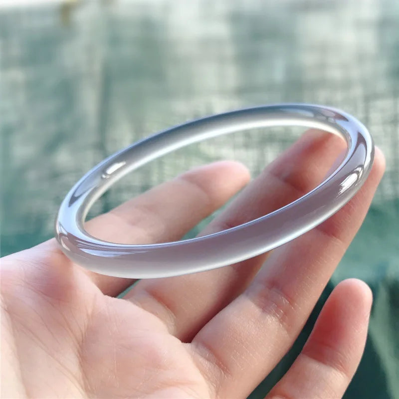 Natural Jade Agate Bracelet Round Bangle Hand-Carved Chalcedony Charm Jewelry