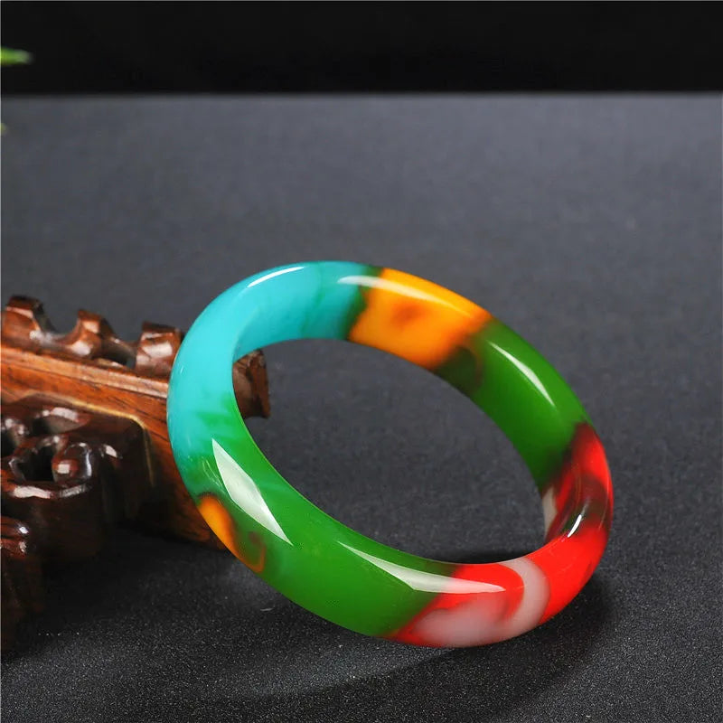 Natural Jade Bangle Bracelet Hand-Carved Charm Jadeite Jewelry