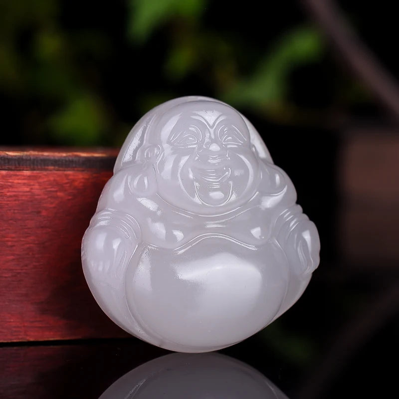 Jade Buddha Pendant Necklace Hand-Carved Charm Amulet