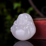 Jade Buddha Pendant Necklace Hand-Carved Charm Amulet