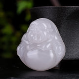 Jade Buddha Pendant Necklace Hand-Carved Charm Amulet