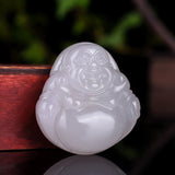 Jade Buddha Pendant Necklace Hand-Carved Charm Amulet