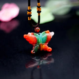 Natural Jade Butterfly Pendant Necklace Chinese Jadeite Charm Jewelry Amulet
