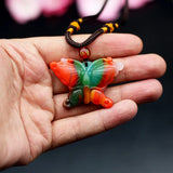 Natural Jade Butterfly Pendant Necklace Chinese Jadeite Charm Jewelry Amulet