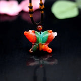 Natural Jade Butterfly Pendant Necklace Chinese Jadeite Charm Jewelry Amulet