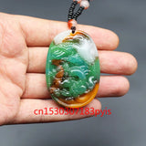 Jade Dragon Phoenix Pendant Necklace Chinese Carved Jadeite Jewelry