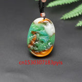 Jade Dragon Phoenix Pendant Necklace Chinese Carved Jadeite Jewelry