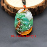 Jade Dragon Phoenix Pendant Necklace Chinese Carved Jadeite Jewelry