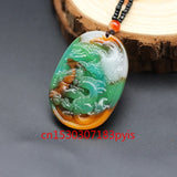Jade Dragon Phoenix Pendant Necklace Chinese Carved Jadeite Jewelry