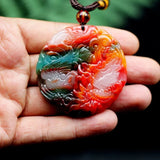 Jade Dragon Phoenix Pendant Necklace Chinese Jewelry Charm Amulet