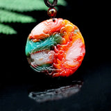 Jade Dragon Phoenix Pendant Necklace Chinese Jewelry Charm Amulet