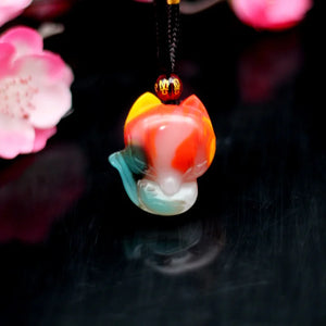 Jade Fox Pendant Necklace Chinese Jadeite Hand-Carved Charm Jewelry