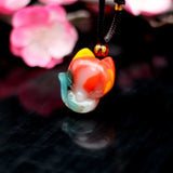 Jade Fox Pendant Necklace Chinese Jadeite Hand-Carved Charm Jewelry