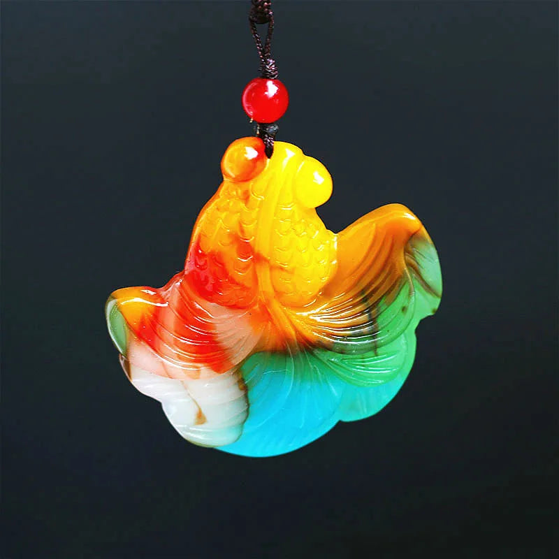 Natural Jade Goldfish Pendant Chinese Necklace Hand-Carved Charm Jewellery