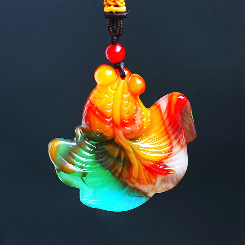 Natural Jade Goldfish Pendant Chinese Necklace Hand-Carved Charm Jewellery