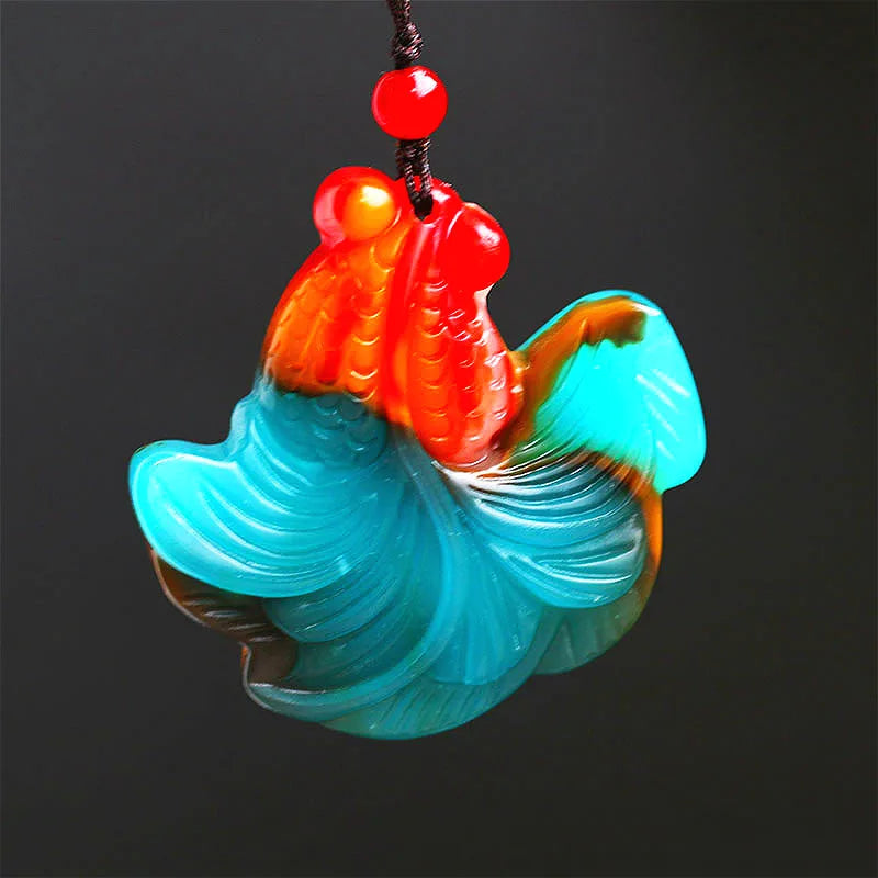 Natural Jade Goldfish Pendant Chinese Necklace Hand-Carved Charm Jewellery