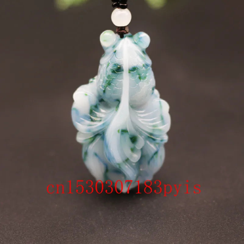Jade Goldfish Pendant Necklace Chinese Hand-Carved Lucky Charm