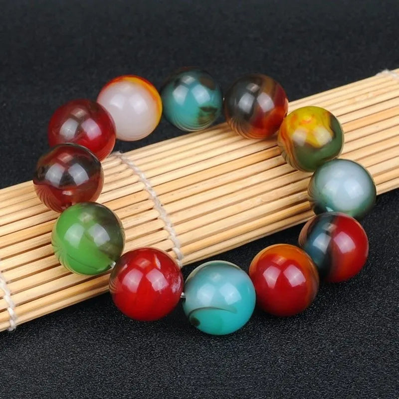 Natural Jade 16mm Round Bead Bracelet Men's and Women's Boutique Jewelry