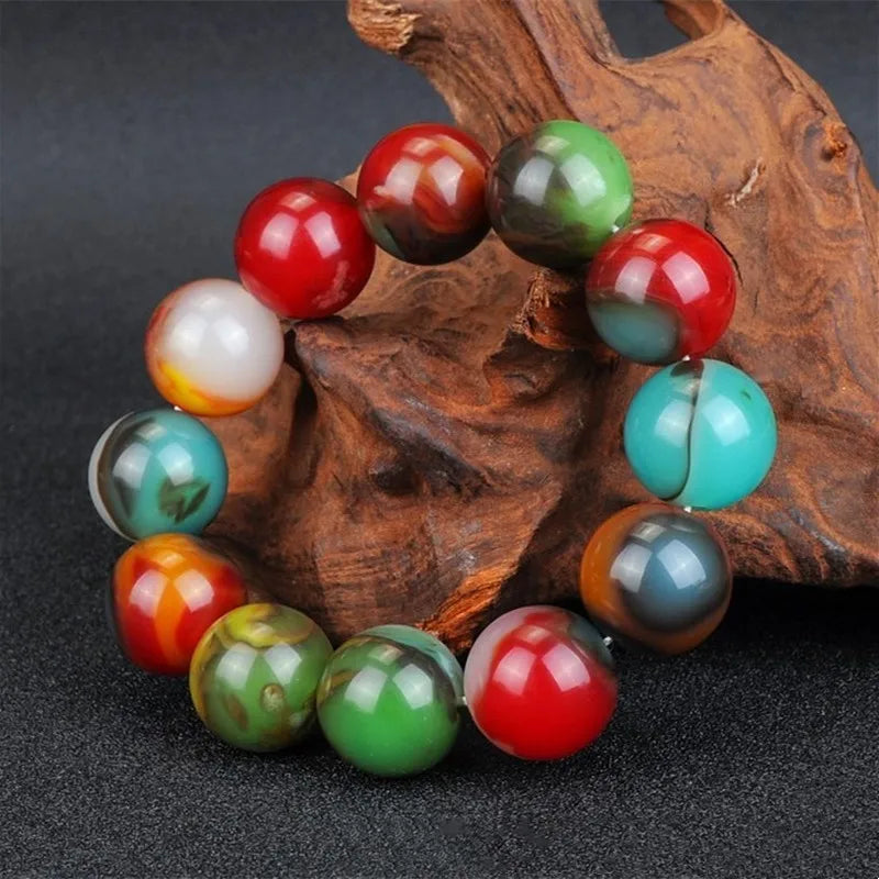 Natural Jade 16mm Round Bead Bracelet Men's and Women's Boutique Jewelry