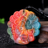 Hand Carved Peacock Jade Pendant Jewelry Men's Women's Open Screen Necklace
