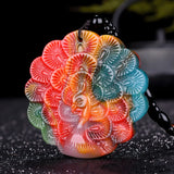 Hand Carved Peacock Jade Pendant Jewelry Men's Women's Open Screen Necklace