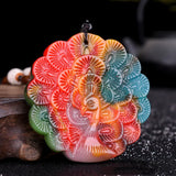 Hand Carved Peacock Jade Pendant Jewelry Men's Women's Open Screen Necklace
