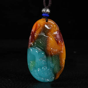 Hand Carved Phoenix Jade Pendant Peacock Necklace