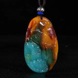 Hand Carved Phoenix Jade Pendant Peacock Necklace